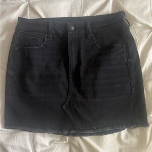 American Eagle Outfitters Black Denim Mini Skirt with Frayed Hem